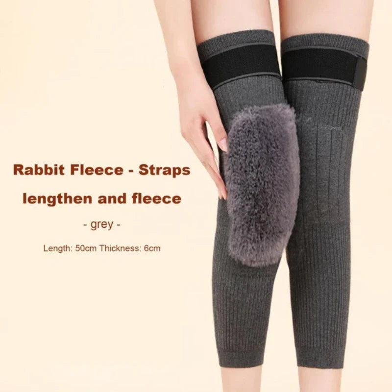 2 PCS Non-Slip Cashmere Wool Knee Pads Leg Warmer with Strap Adjustable for Men & Women