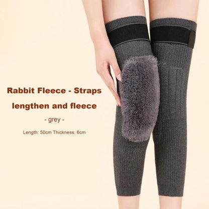 2 PCS Non-Slip Cashmere Wool Knee Pads Leg Warmer with Strap Adjustable for Men & Women