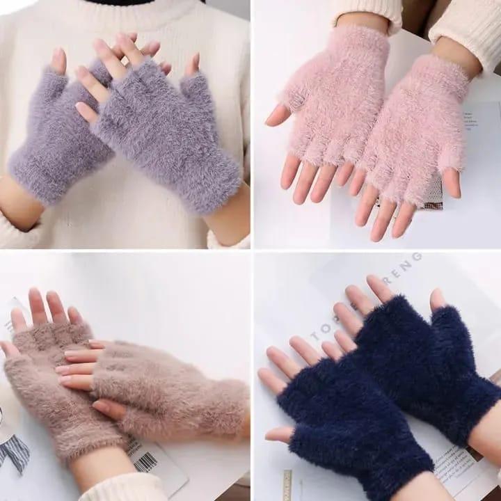 2 Pcs Wool Plain Fingerless Gloves 1